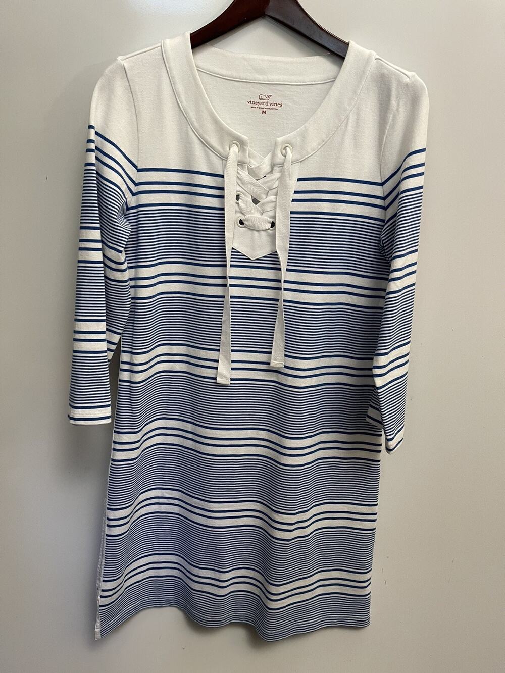 Vineyard Vines Womens Yacht Stripe Tie Front Knit Dress Size M Yacht Blue NWT